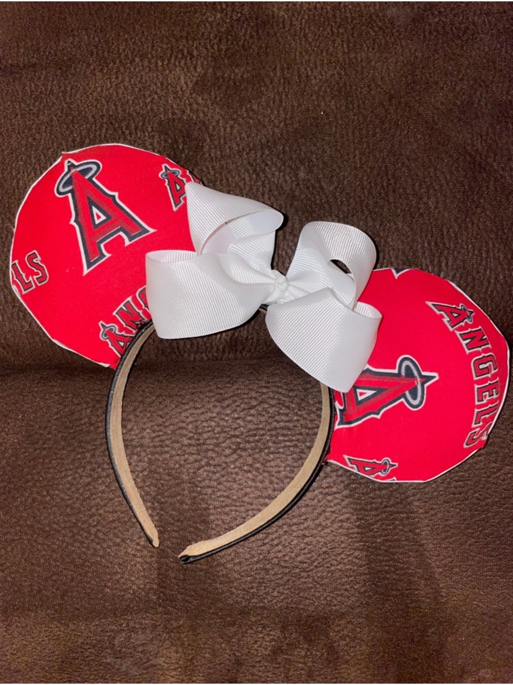 Handmade Anaheim Angels Red Bow Minnie Ear Headband